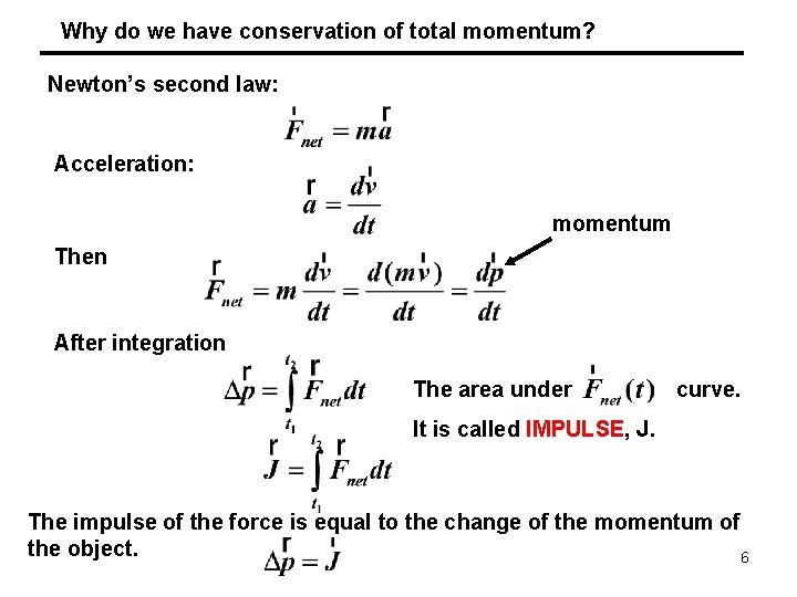Why do we have conservation of total momentum? Newton’s second law: Acceleration: momentum Then
