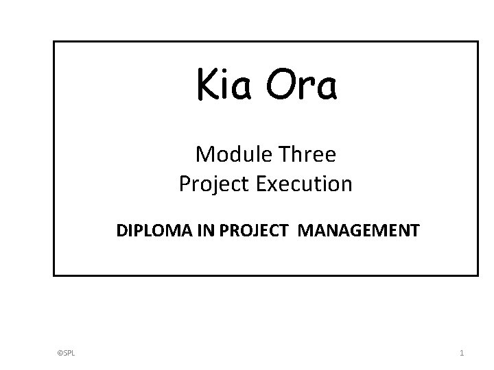 Kia Ora Module Three Project Execution DIPLOMA IN PROJECT MANAGEMENT ©SPL 1 