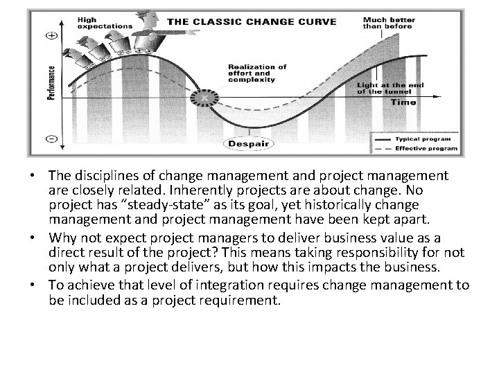  • The disciplines of change management and project management are closely related. Inherently