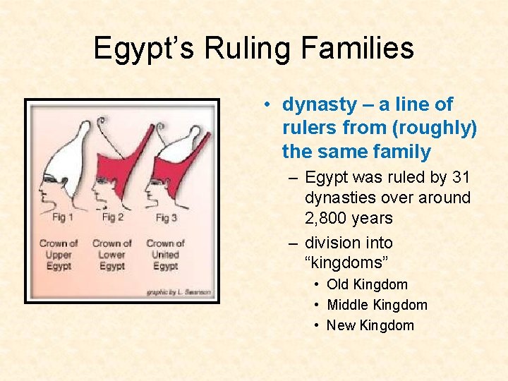 Egypt’s Ruling Families • dynasty – a line of rulers from (roughly) the same