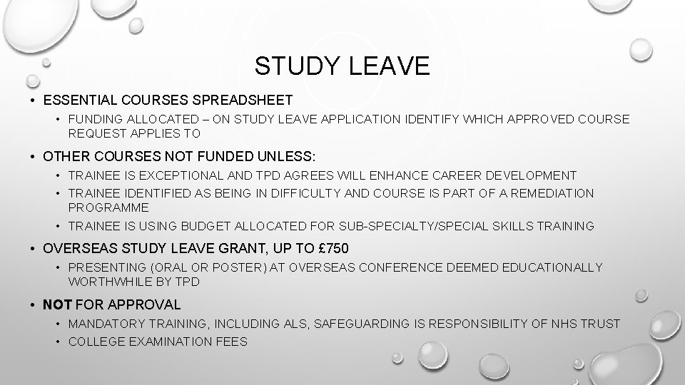 STUDY LEAVE • ESSENTIAL COURSES SPREADSHEET • FUNDING ALLOCATED – ON STUDY LEAVE APPLICATION