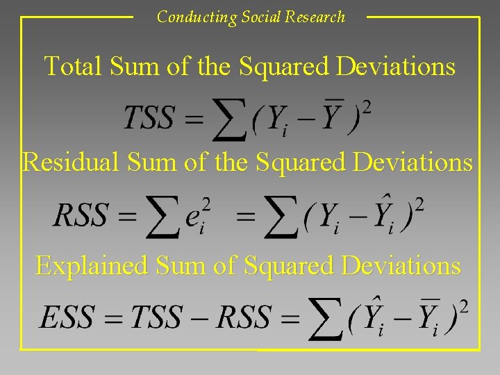 Conducting Social Research Total Sum of the Squared Deviations Residual Sum of the Squared