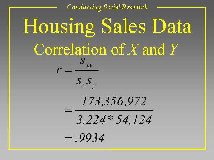 Conducting Social Research Housing Sales Data Correlation of X and Y 