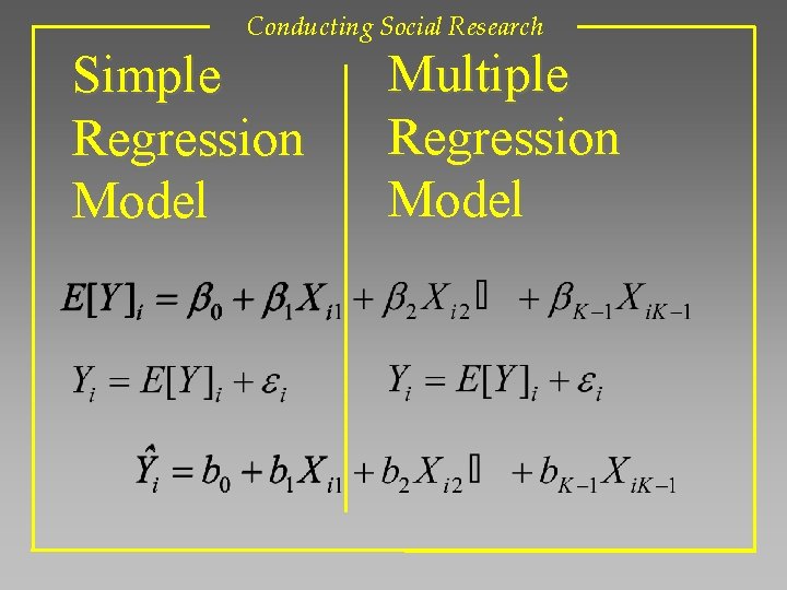 Conducting Social Research Simple Regression Model Multiple Regression Model 