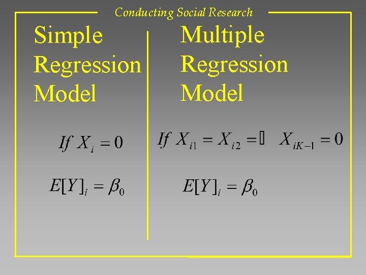 Conducting Social Research Simple Regression Model Multiple Regression Model 