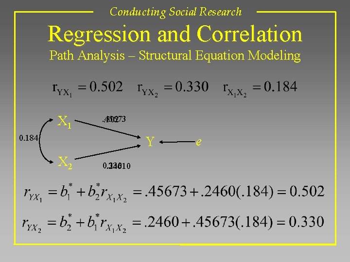 Conducting Social Research Regression and Correlation Path Analysis – Structural Equation Modeling X 1