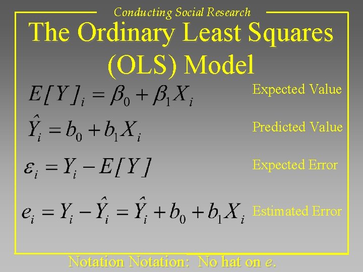Conducting Social Research The Ordinary Least Squares (OLS) Model Expected Value Predicted Value Expected Conducting Social Research The Ordinary Least Squares (OLS) Model Expected Value Predicted Value Expected