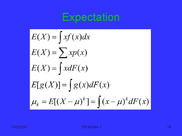 Expectation 10/2/2020 730 lecture 1 18 