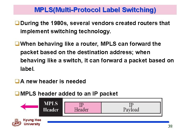 MPLS(Multi-Protocol Label Switching) During the 1980 s, several vendors created routers that implement switching