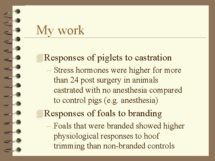 My work 4 Responses of piglets to castration – Stress hormones were higher for