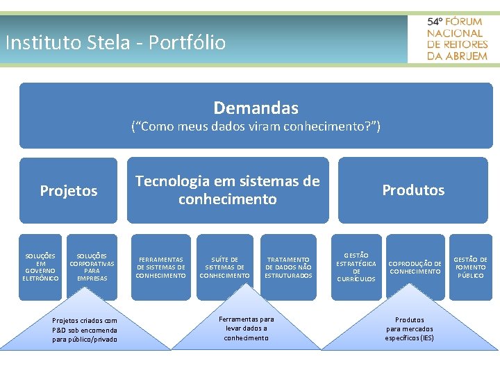 Instituto Stela - Portfólio Demandas (“Como meus dados viram conhecimento? ”) Projetos SOLUÇÕES EM