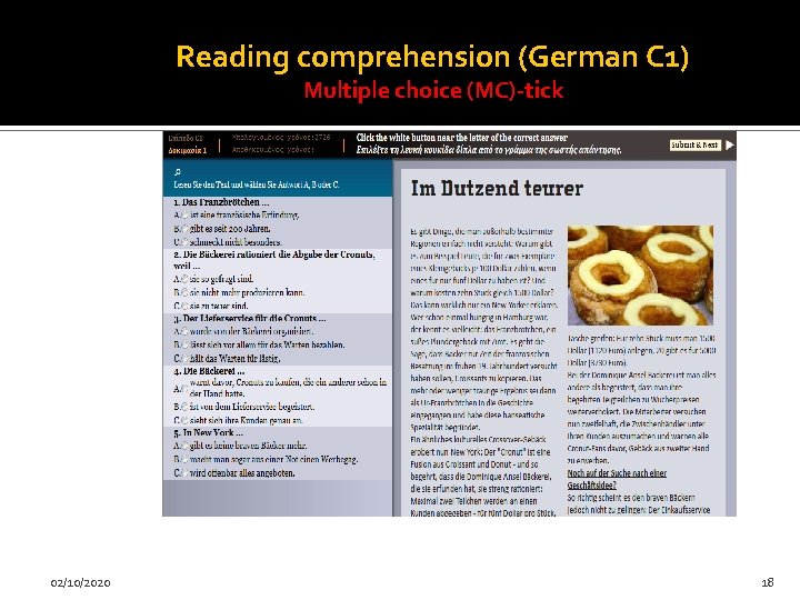 Reading comprehension (German C 1) Multiple choice (MC)-tick 02/10/2020 18 