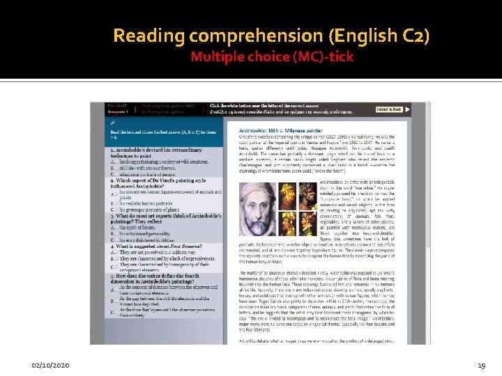 Reading comprehension (English C 2) Multiple choice (MC)-tick 02/10/2020 19 