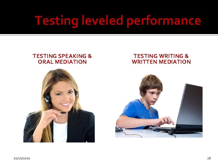 Testing leveled performance TESTING SPEAKING & ORAL MEDIATION 02/10/2020 TESTING WRITING & WRITTEN MEDIATION