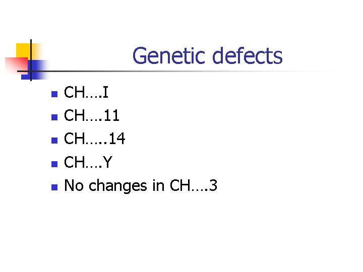 Genetic defects n n n CH…. I CH…. 11 CH…. . 14 CH…. Y Genetic defects n n n CH…. I CH…. 11 CH…. . 14 CH…. Y