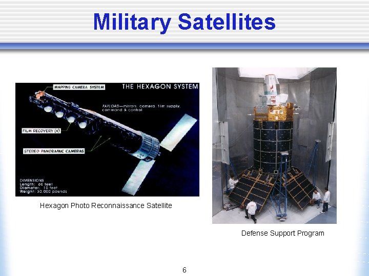 Military Satellites Hexagon Photo Reconnaissance Satellite Defense Support Program 6 