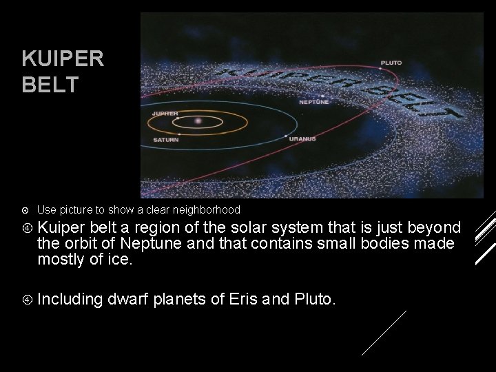 KUIPER BELT Use picture to show a clear neighborhood Kuiper belt a region of