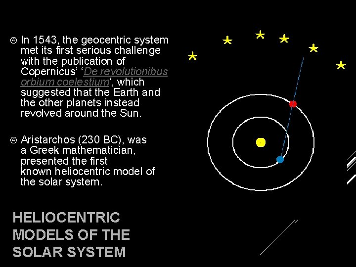  In 1543, the geocentric system met its first serious challenge with the publication