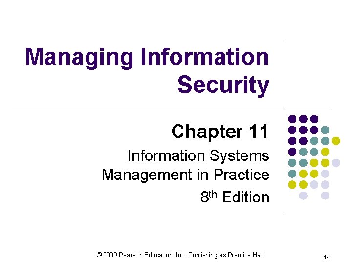 Managing Information Security Chapter 11 Information Systems Management in Practice 8 th Edition ©