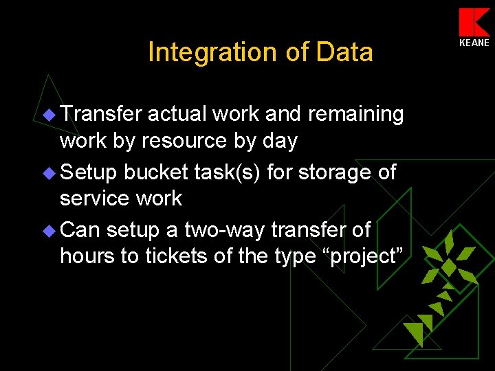 Integration of Data u Transfer actual work and remaining work by resource by day