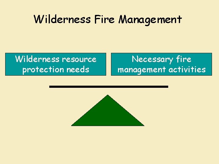 Wilderness Fire Management Wilderness resource protection needs Necessary fire management activities 