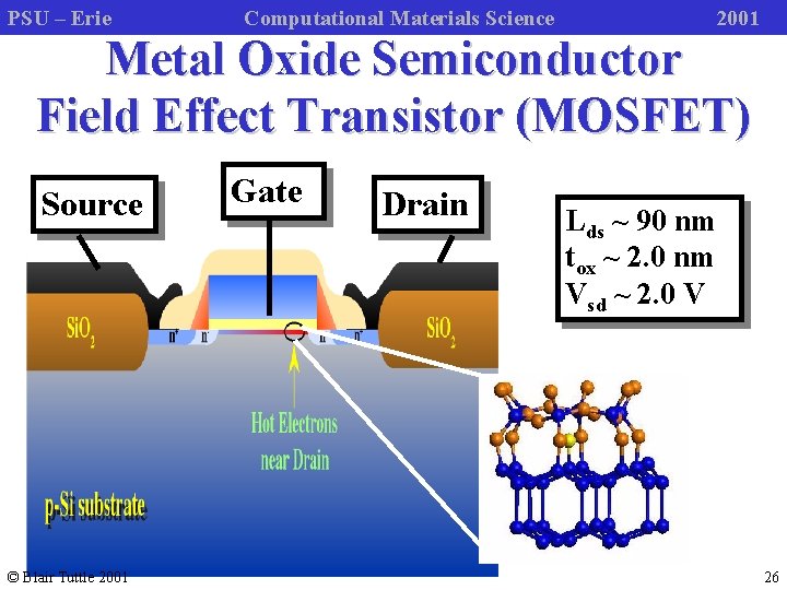 PSU – Erie Computational Materials Science 2001 Metal Oxide Semiconductor Field Effect Transistor (MOSFET)