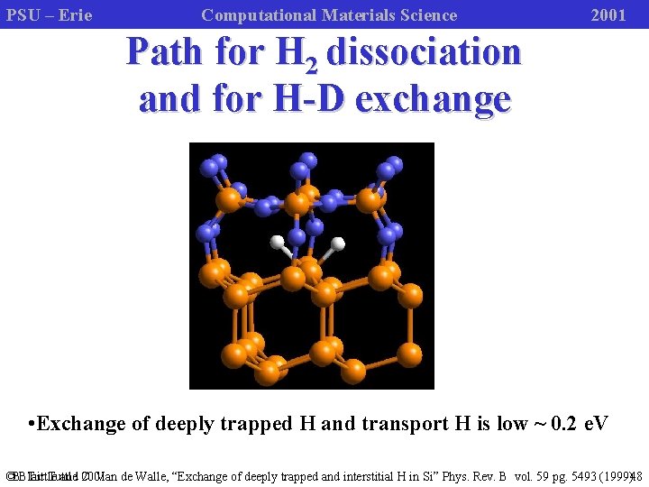 PSU – Erie Computational Materials Science 2001 Path for H 2 dissociation and for