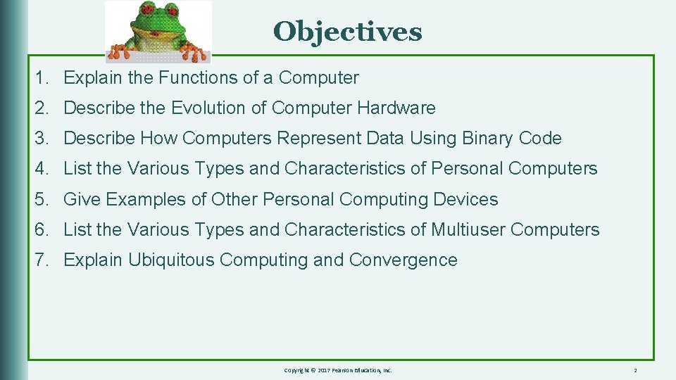 Objectives 1. Explain the Functions of a Computer 2. Describe the Evolution of Computer