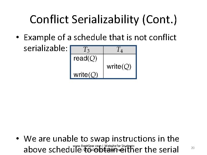 Conflict Serializability (Cont. ) • Example of a schedule that is not conflict serializable: