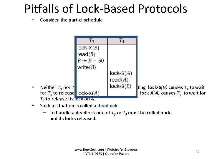 Pitfalls of Lock-Based Protocols • Consider the partial schedule • Neither T 3 nor