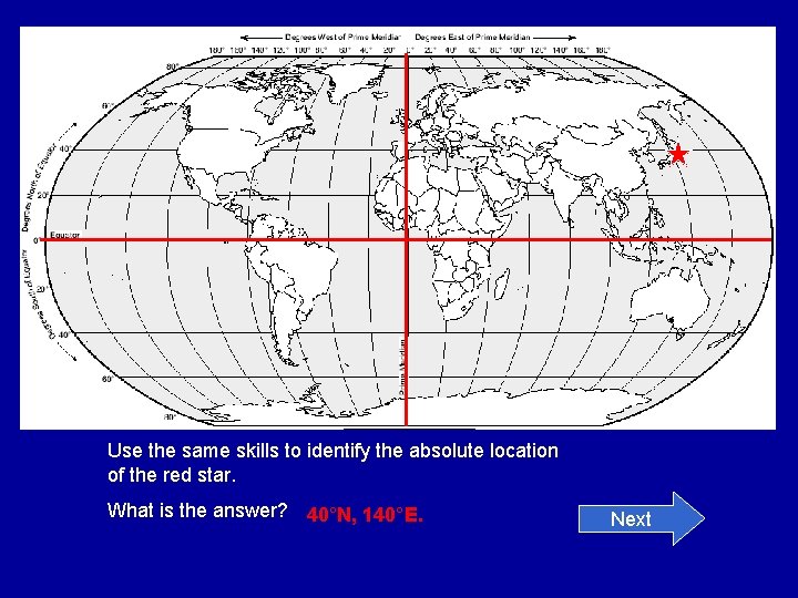 Use the same skills to identify the absolute location of the red star. What