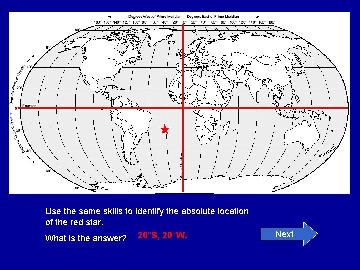 Use the same skills to identify the absolute location of the red star. What