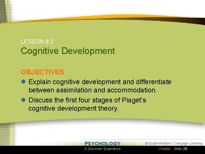 LESSON 8. 3 Cognitive Development OBJECTIVES l Explain cognitive development and differentiate between assimilation