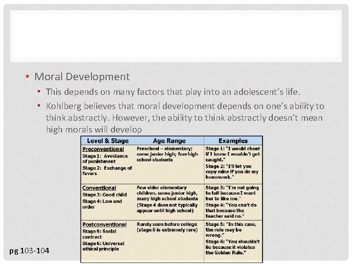  • Moral Development • This depends on many factors that play into an