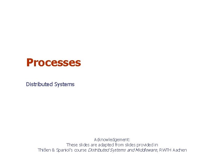 Processes Distributed Systems Acknowledgement: These slides are adapted from slides provided in Thißen &