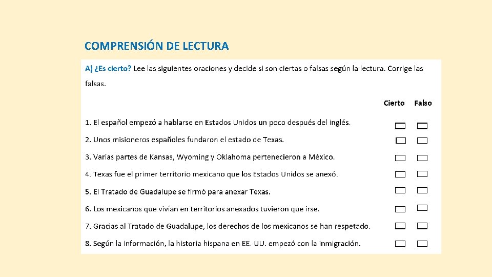COMPRENSIÓN DE LECTURA COMPRENSIÓN DE LECTURA
