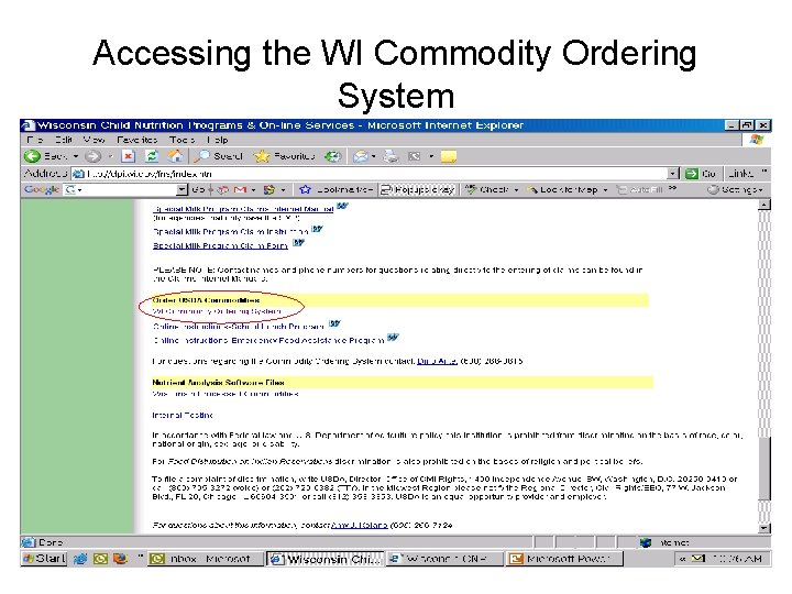 Accessing the WI Commodity Ordering System 