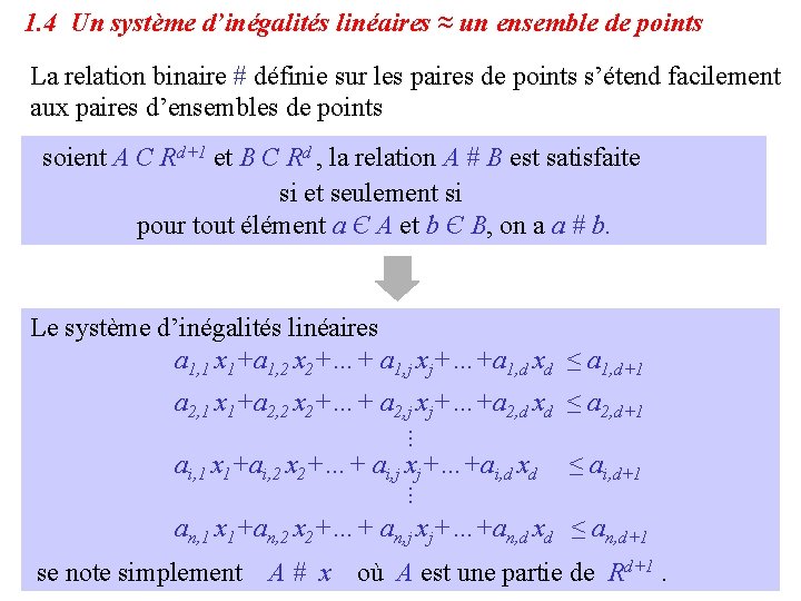 1. 4 Un système d’inégalités linéaires ≈ un ensemble de points La relation binaire