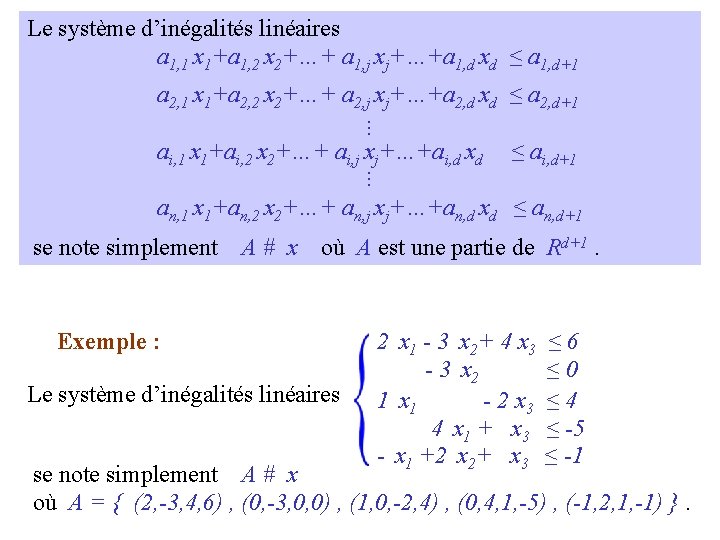 Le système d’inégalités linéaires a 1, 1 x 1+a 1, 2 x 2+…+ a