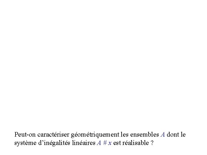 Peut-on caractériser géométriquement les ensembles A dont le système d’inégalités linéaires A # x