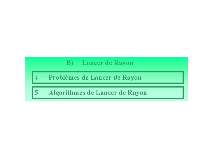 B) Lancer de Rayon 4 Problèmes de Lancer de Rayon 5 Algorithmes de Lancer