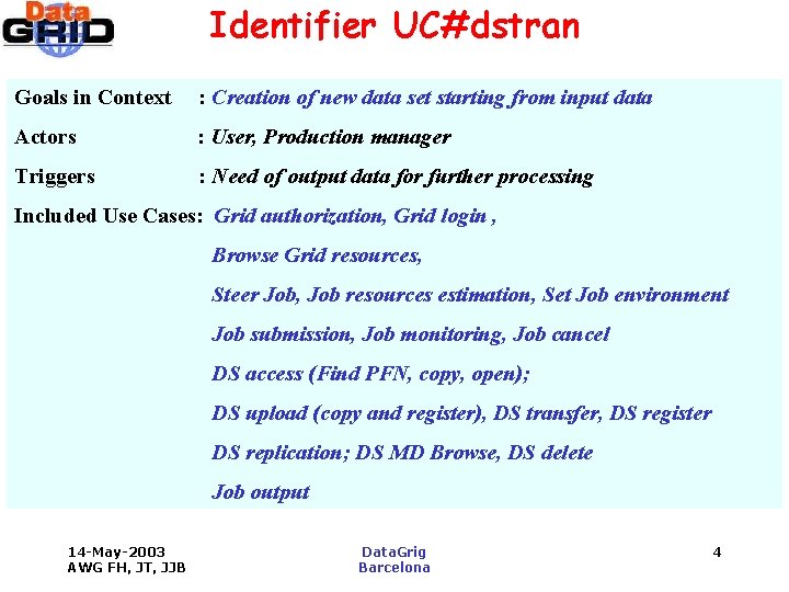 Identifier UC#dstran Goals in Context : Creation of new data set starting from input