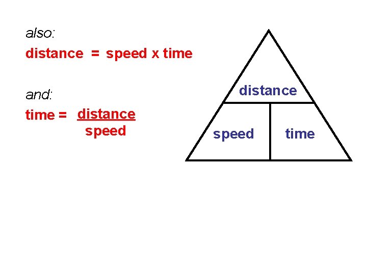 also: distance = speed x time and: time = distance speed time 