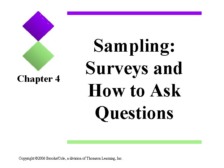 Chapter 4 Sampling: Surveys and How to Ask Questions Copyright © 2006 Brooks/Cole, a