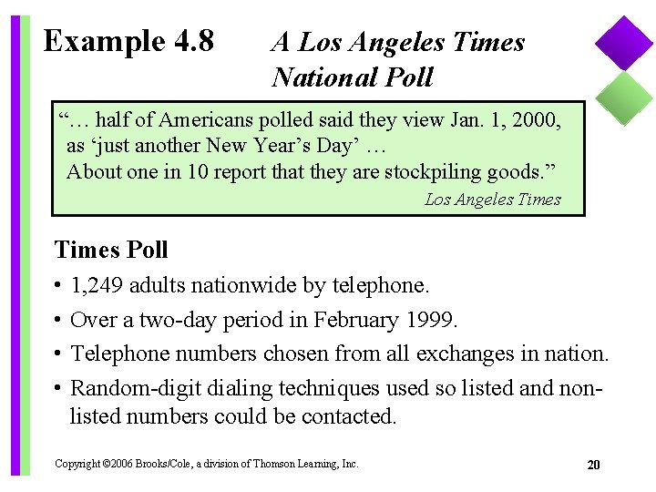 Example 4. 8 A Los Angeles Times National Poll “… half of Americans polled