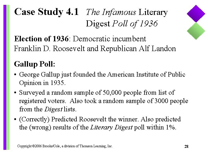 Case Study 4. 1 The Infamous Literary Digest Poll of 1936 Election of 1936: