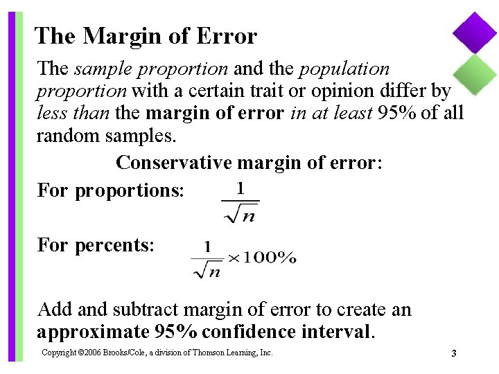 The Margin of Error The sample proportion and the population proportion with a certain