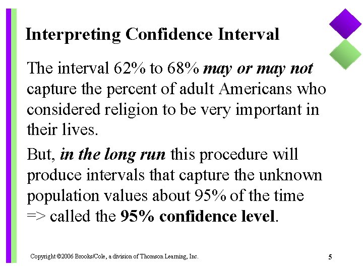 Interpreting Confidence Interval The interval 62% to 68% may or may not capture the