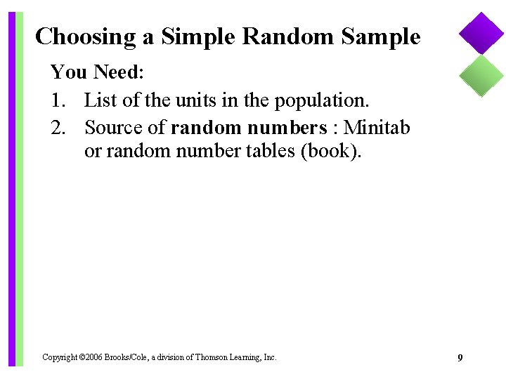 Choosing a Simple Random Sample You Need: 1. List of the units in the