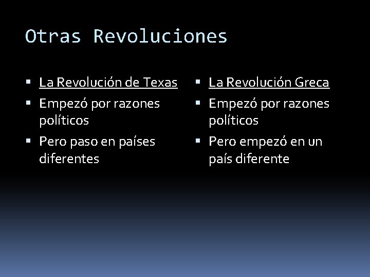 Otras Revoluciones La Revolución de Texas Empezó por razones políticos Pero paso en países